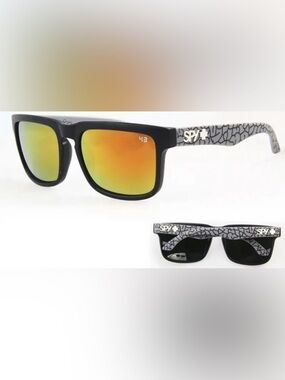 SPY Helm Sunglasses- Black & Gray Crackle Frame with Orange Mirrored Lenses